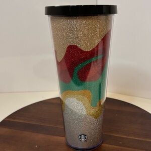 STARBUCKS Glitter Sand Flow Holiday Logo Cold Cup Venti TUMBLER 24 Oz